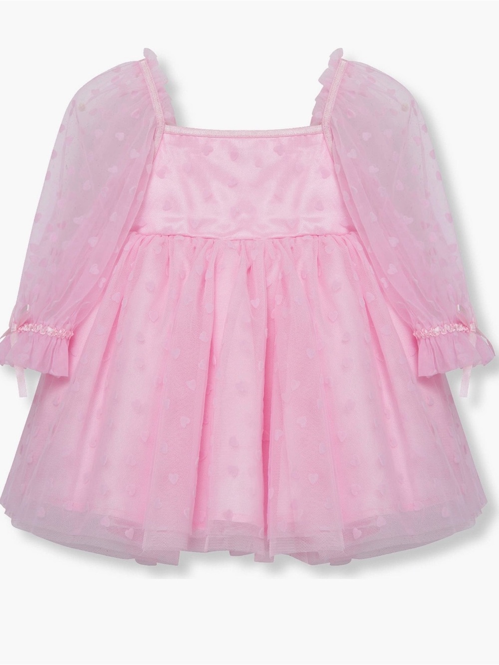BABY HEARTS BALLERINA DRESS - Bow Accent Long Sleeve Pink Tulle Babydoll Dress